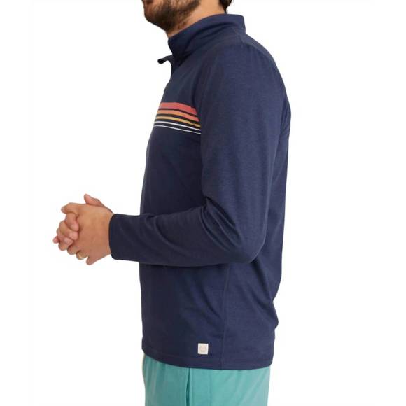 NEW MARINE LAYER striped quarter zip jacket in navy - Picture 2 of 6